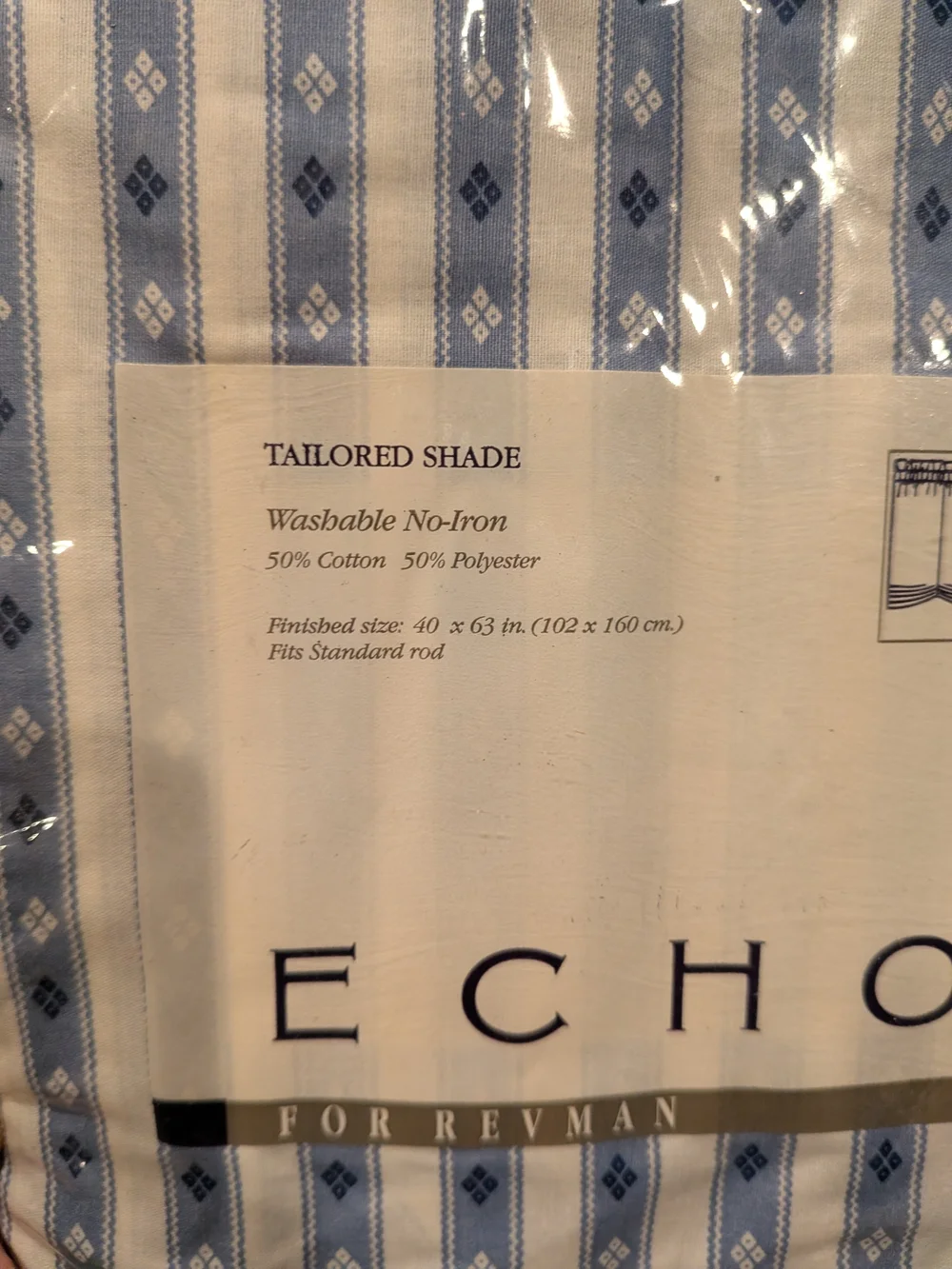 Echo for Revman Blue White Striped Tailored Curtain Panel Shade 40x63 NOS Vtg